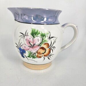 Vintage Japan Lusterware Floral Pitcher Purple Rim Creamer Hand Painted